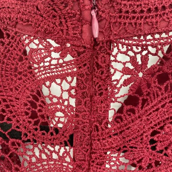 Aqua NWT Lace Button Front Long Sleeve Mock Neck Mini Dress Burgundy Medium New - Picture 9 of 12